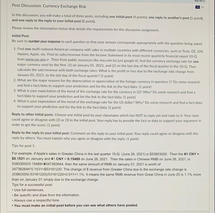 i need help please thank you due Jan 2 1515 Post Discussion: