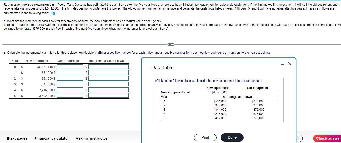 Please be correct. thank you Replacement versus expansion cash flows Tesla Systems