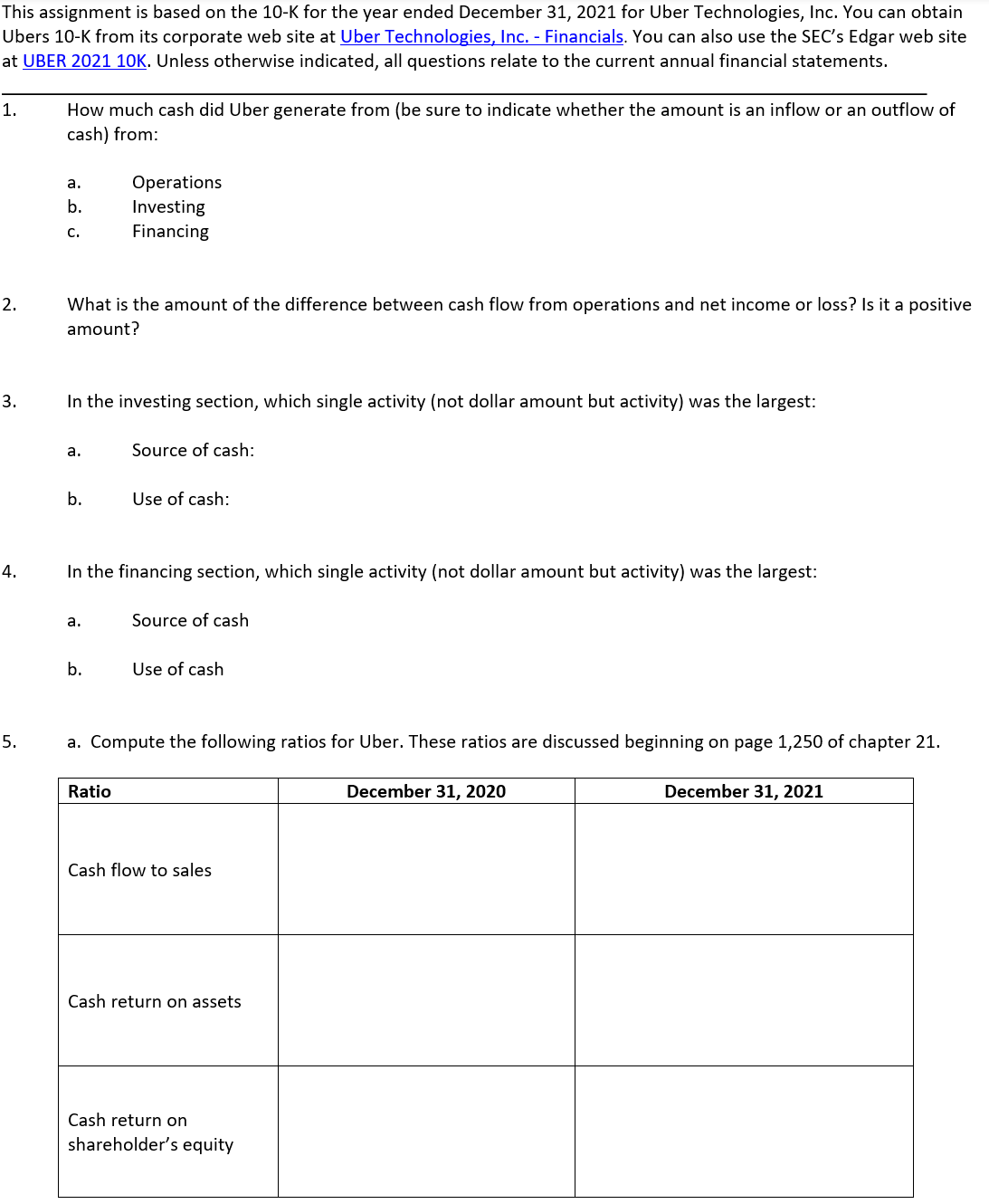  This assignment is based on the 10K for the year ended