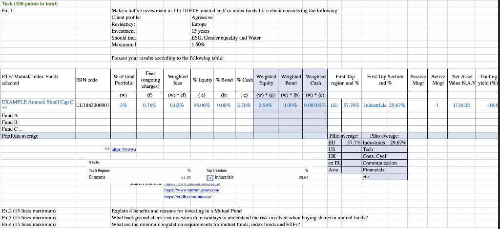  Task (100 points in total) Ex. 1 Make a fictive investment