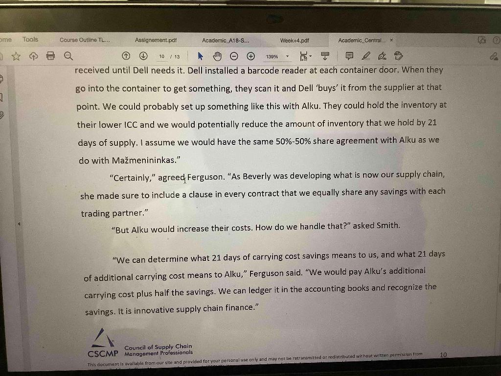 represents 40% of Central Manufacturing's total Tools Course Outline TL... Assignement.pdf Academic