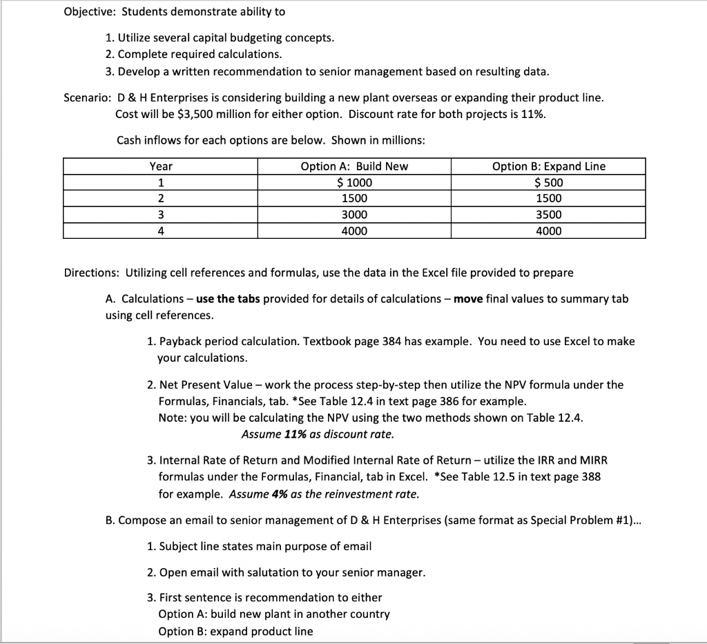 4 4000 4000 Directions: Utilizing cell references and formulas, use the