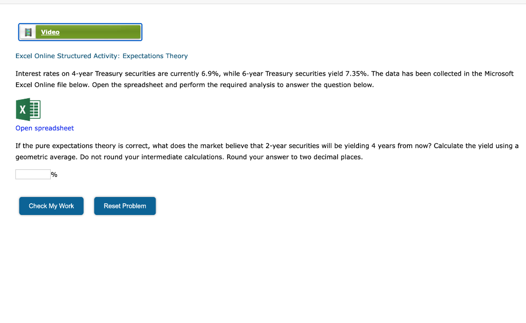  Video Excel Online Structured Activity: Expectations Theory Interest rates on 4-year
