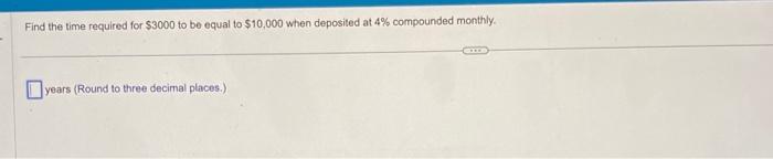  Find the time required for $3000 to be equal to $10,000