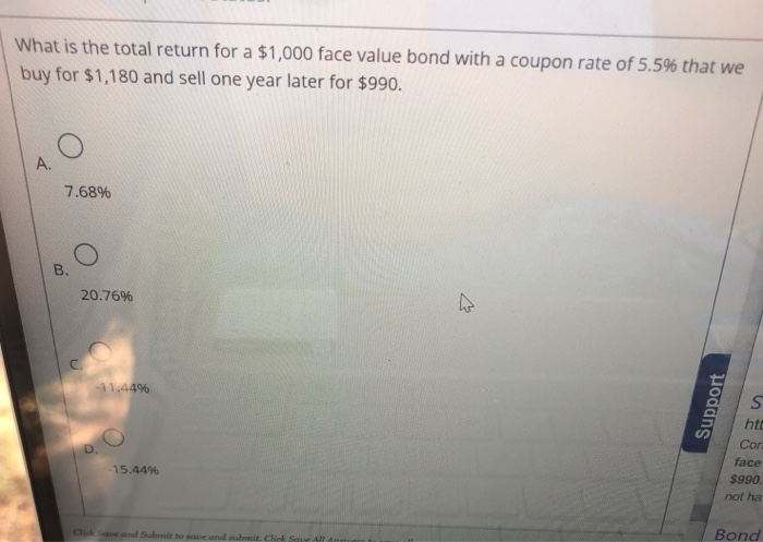  What is the total return for a $1,000 face value bond