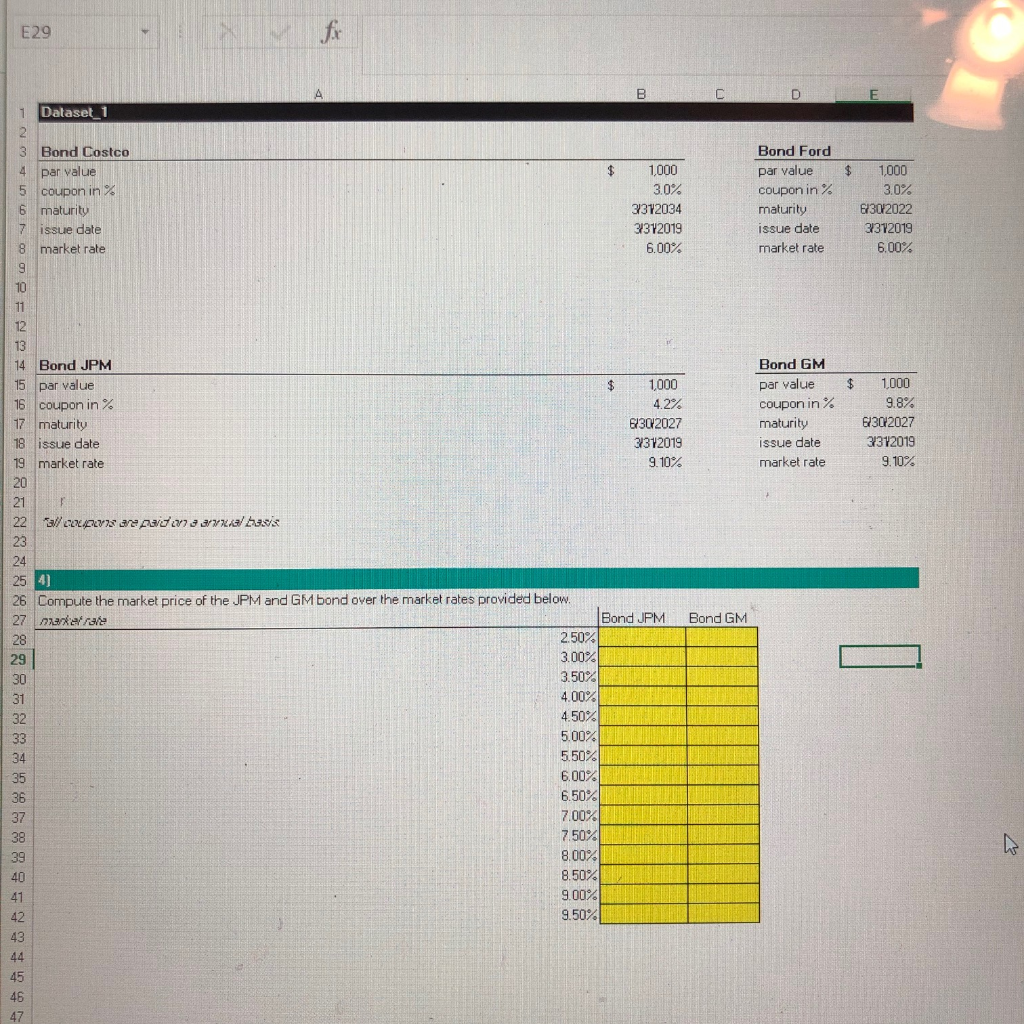 E29 Dataset 1 3 Bond Costco 4 par value 5 |coupon