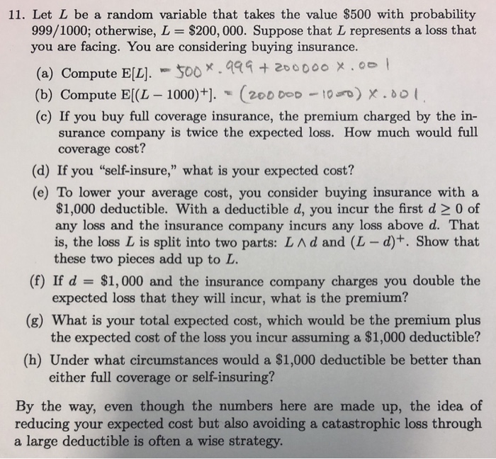  11. Let L be a random variable that takes the value
