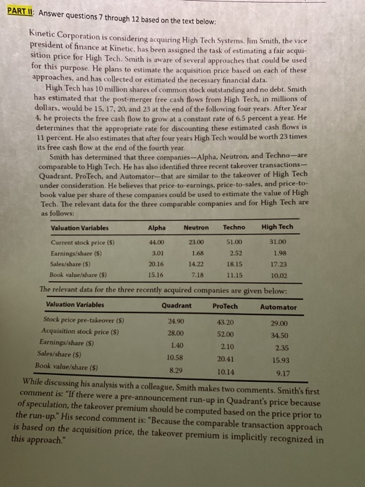  PART II: Answer questions 7 through 12 based on the text