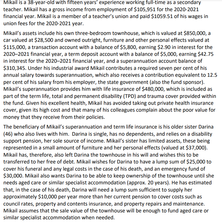  Given this situation, I have set up a personal balance statement.