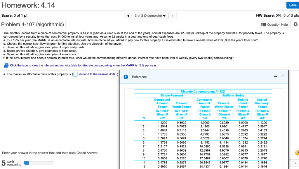  Homework: 4.14 Score: 0 of 1 pt Problem 4-107 (algorithmic) Save