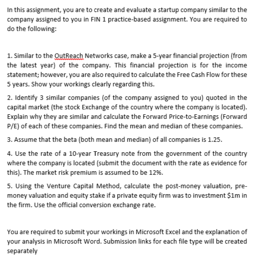  In this assignment, you are to create and evaluate a startup