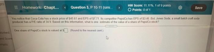  E Homework: Chapt... Question 3, P 10-11 (simi. HW Score: 11.11%,