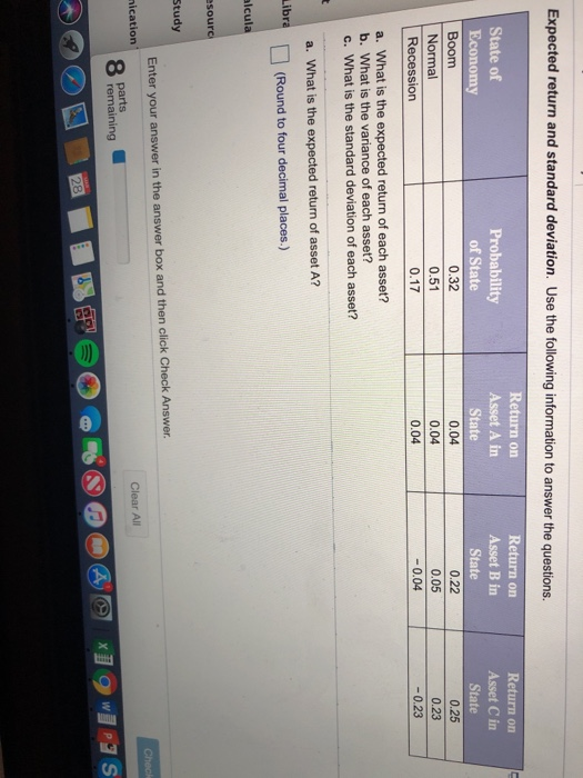  Expected return and standard deviation. Use the following information to answer