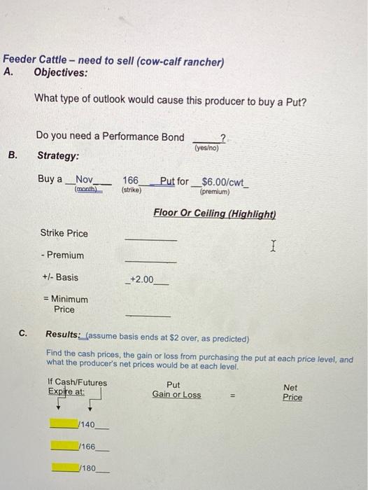 This question is asking you to hedge using options. Involving the feeder