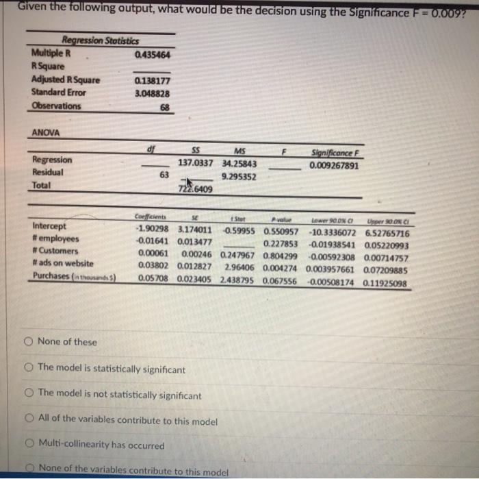  Given the following output, what would be the decision using the