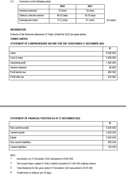  QUESTION 3 (20 Marks) REQUIRED 3.1 Use the information provided below
