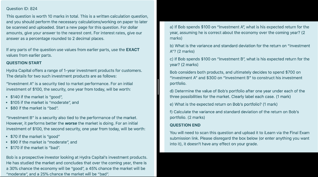 Question ID: 824 This question is worth 10 marks in total.