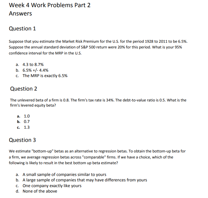  Week 4 Work Problems Part 2 Answers Question 1 Suppose that