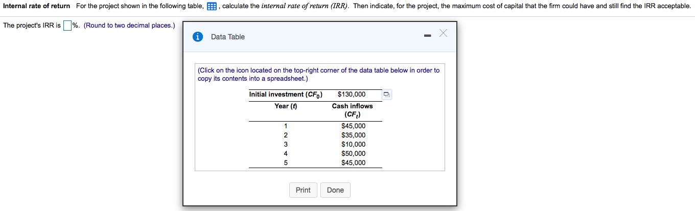 project with an initial investment of $25,000 and a cash inflow of