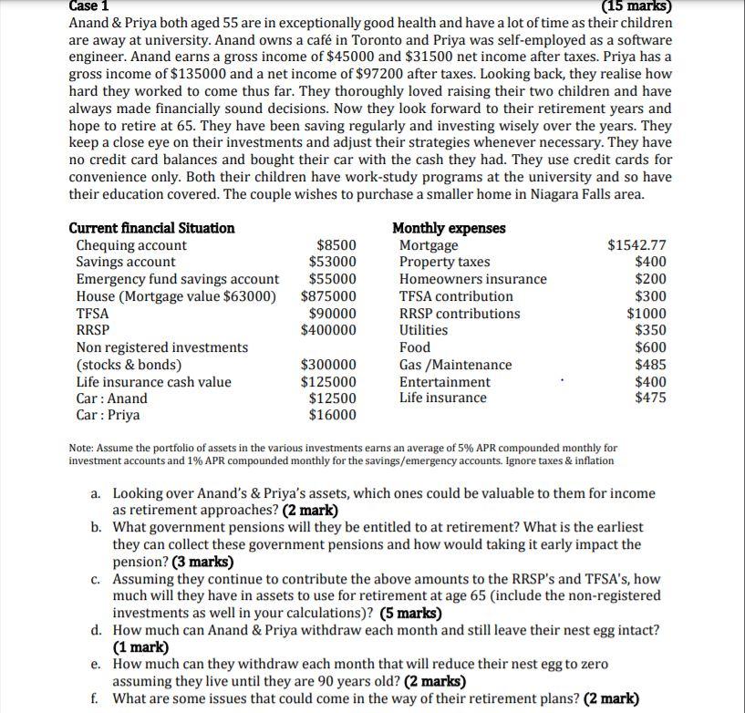  Case 1 (15 marks) Anand & Priya both aged 55 are