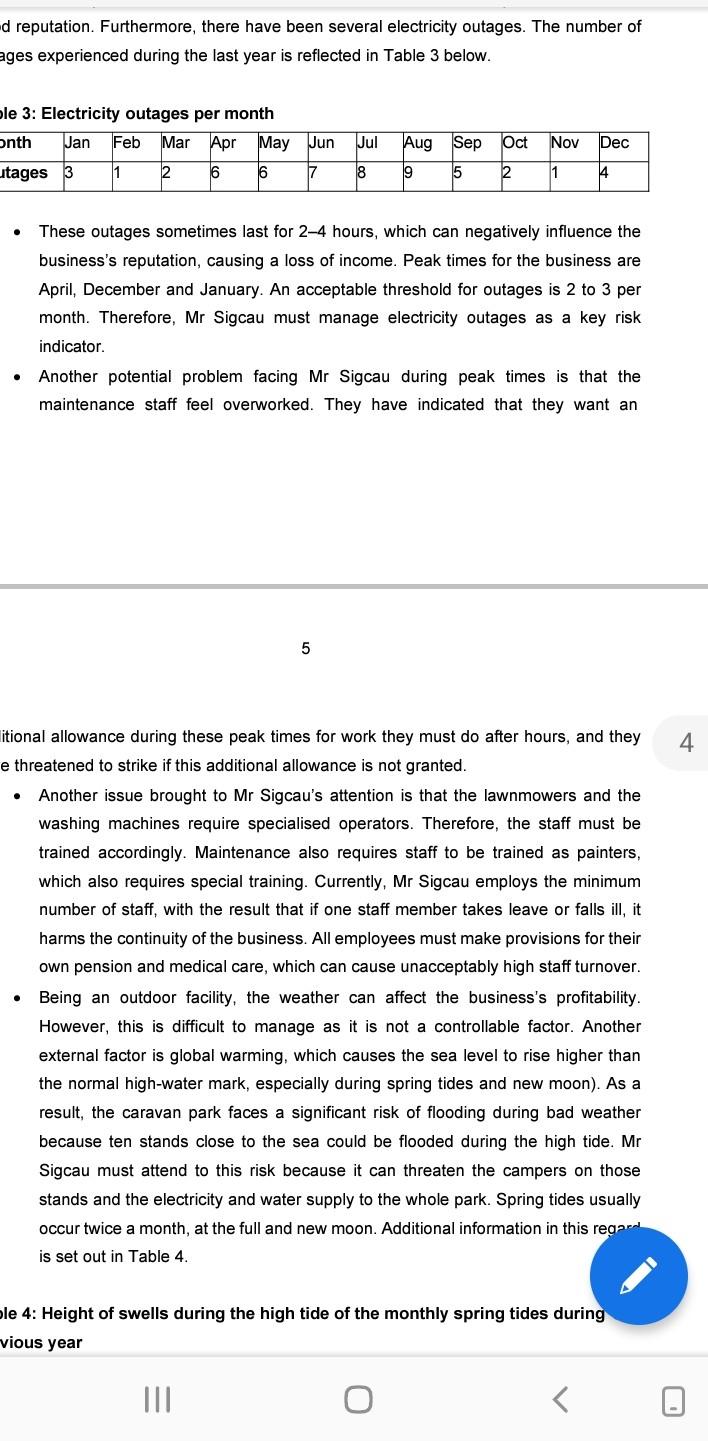 on the two external factors (excluding the sea levels and electricity outages)