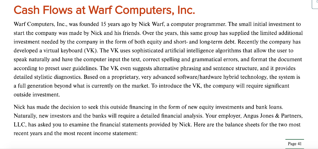  Can someone help please? Cash Flows at Warf Computers, Inc. Warf