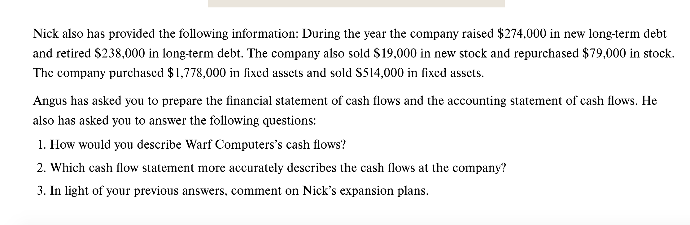 both equity and short and long-term debt. Recently the company has developed