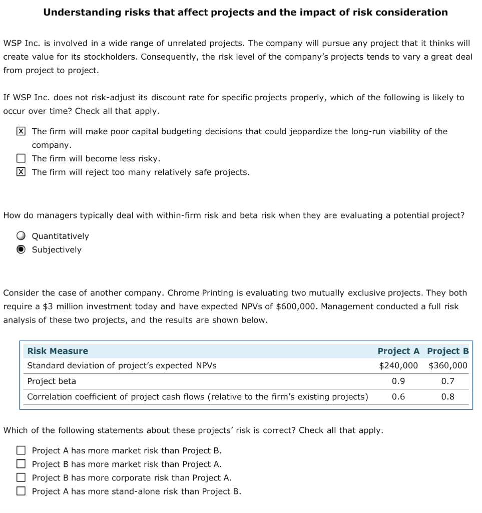 Understanding risks that affect projects and the impact of risk consideration Understanding