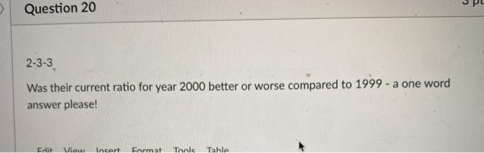  5 PL Question 20 2-3-3 Was their current ratio for year