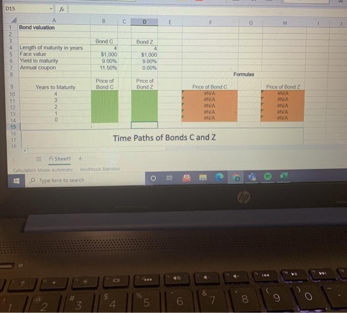  D15 fx B A Bond valuation D E G H 1