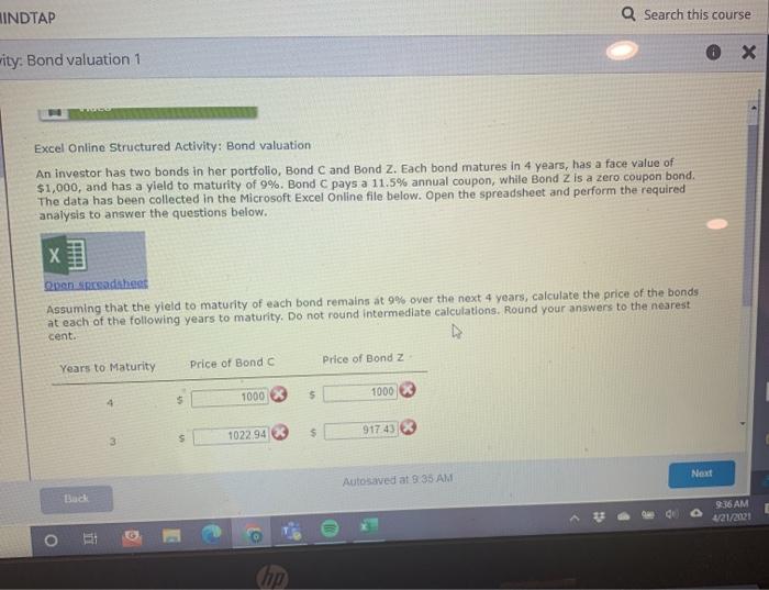 2 3 4 5 Length of maturity in years Face value Yield