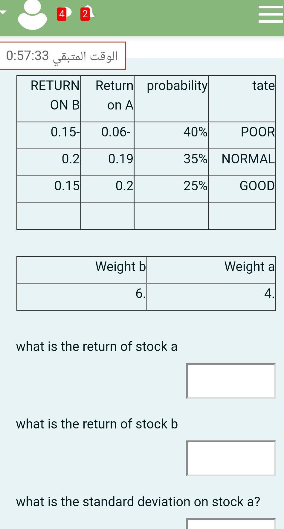 4 2 III 0:57:33 ! RETURN Return probability tatel ON B