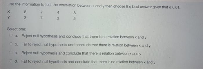  Use the information to test the correlation between x and y
