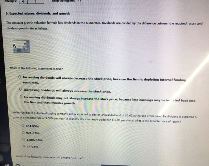  Attempts: Keep the High 13 6. Expected returns, dividends, and growth