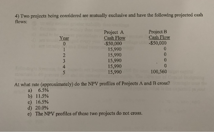  4) Two projects being considered are mutually exclusive and have the