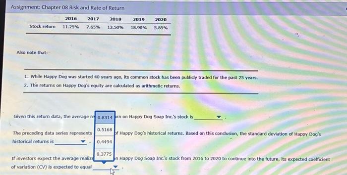 preceding data 6.9345% historical returns is Sents a sample of Happy Dog's