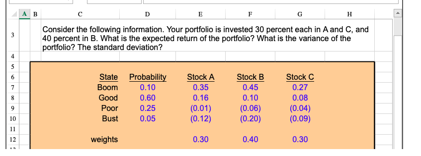  A B D E F G H 3 Consider the following
