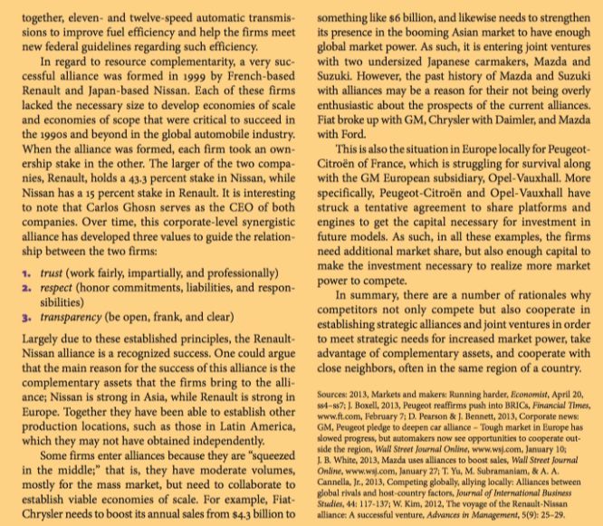 of an alliance have complementary assets? What complementary assets do Renault and