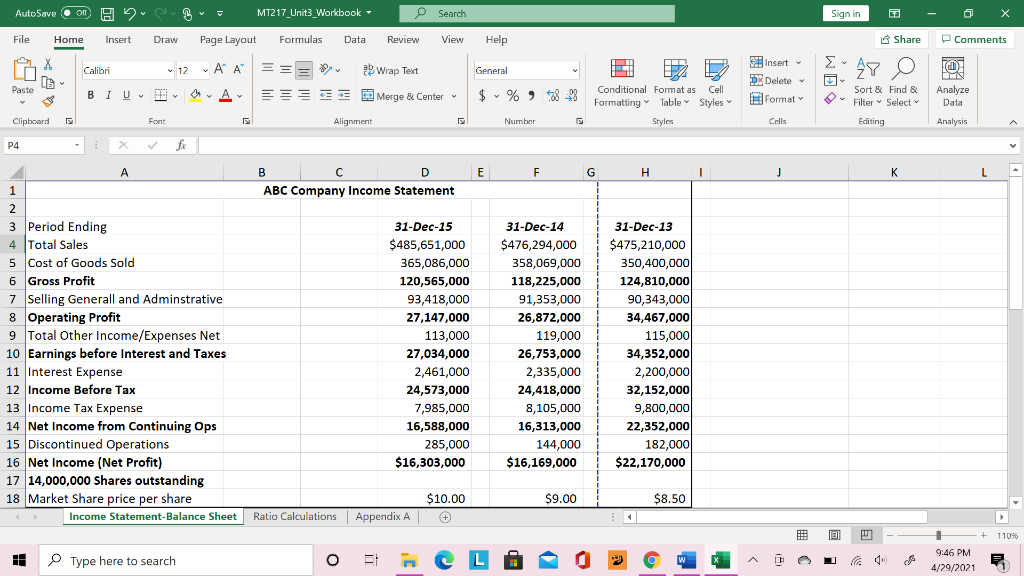 You will calculate ratios for each classification for the 3 years