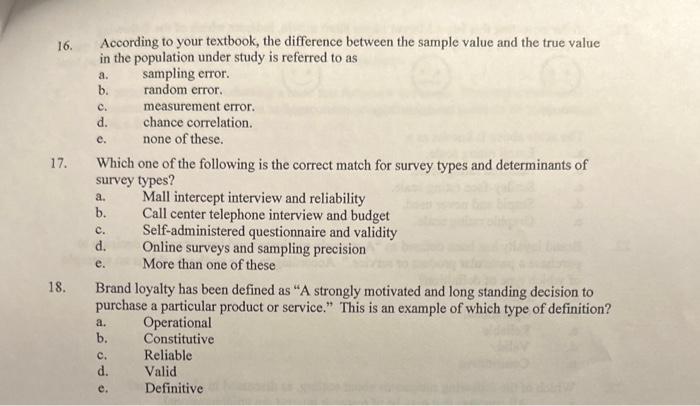  16. According to your textbook, the difference between the sample value