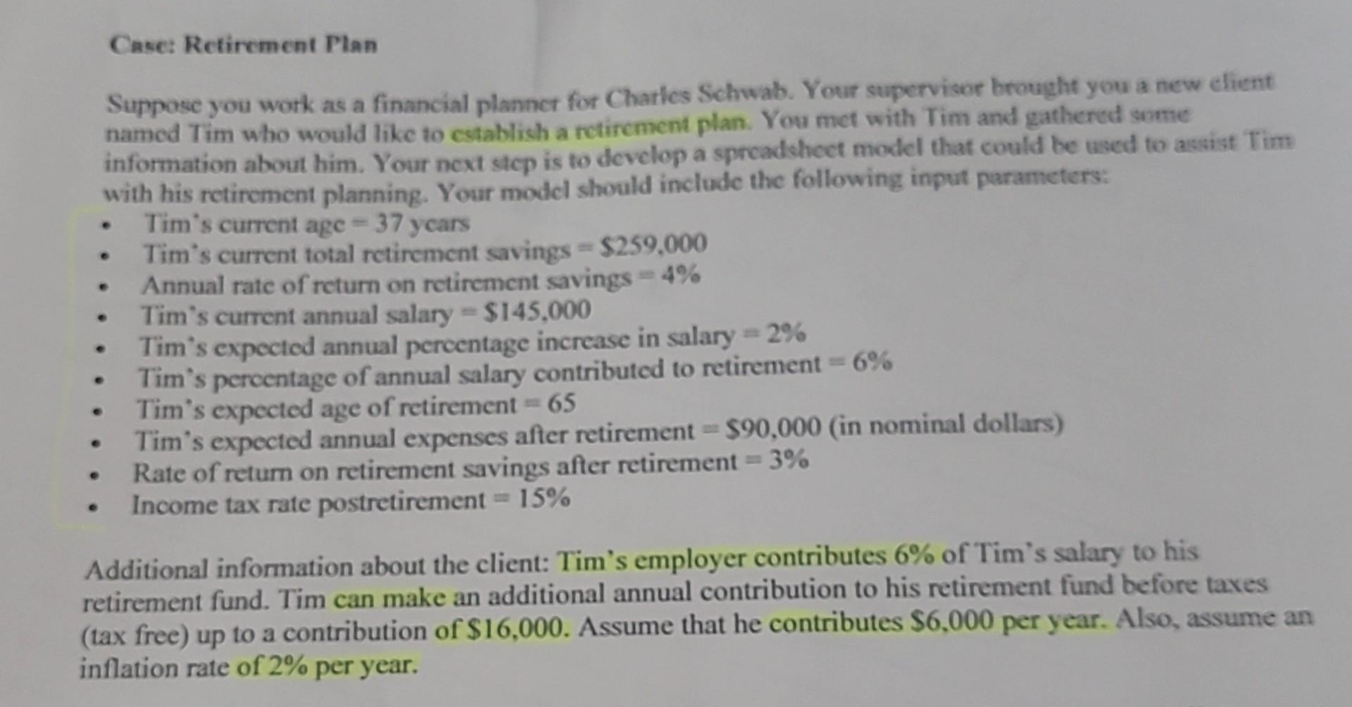 how do I calculate this in excel with formulas? Case: Retirement