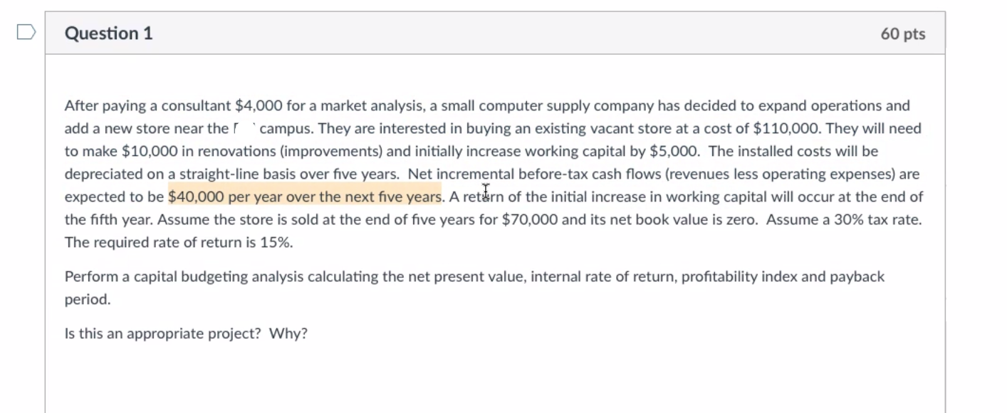 Please show all excel work including equations Question 1 60 pts After