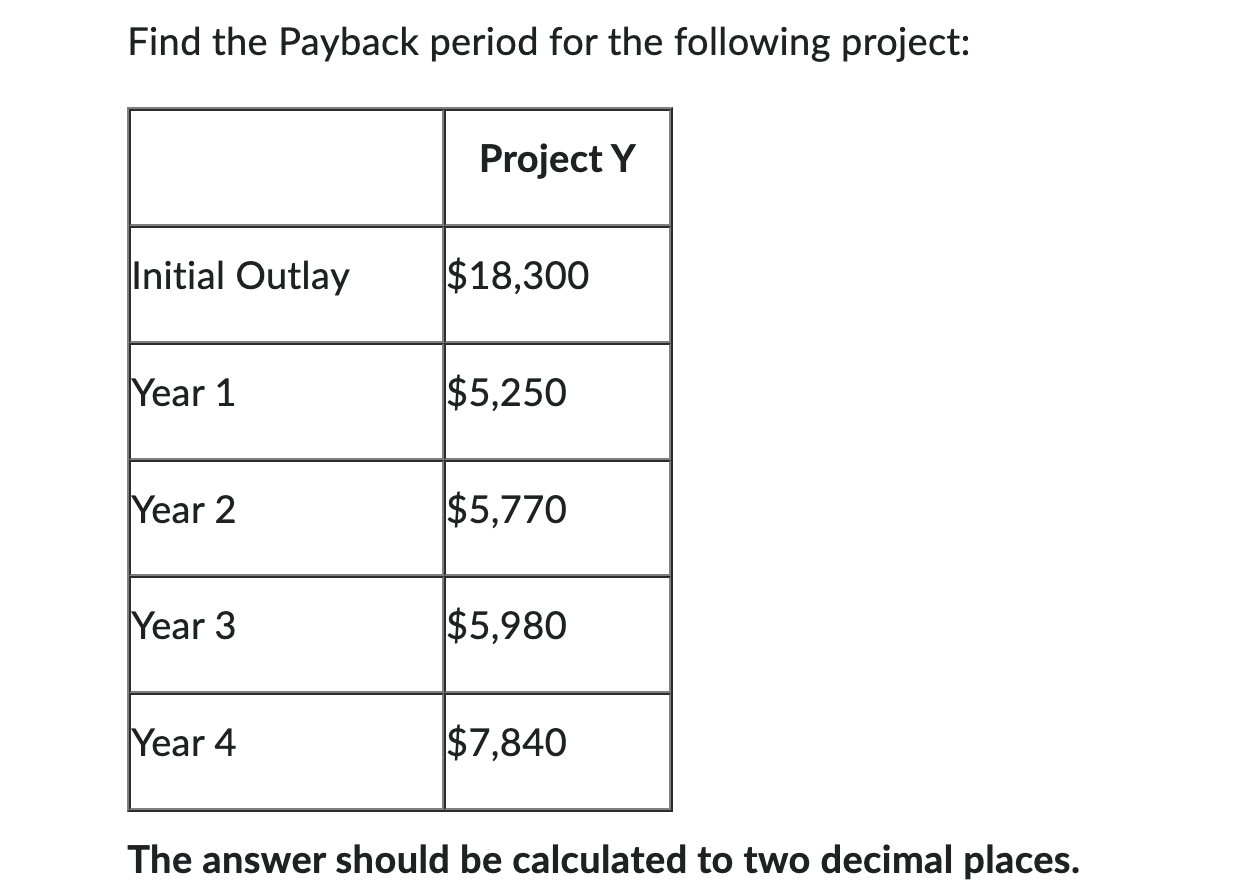  please answer all 3 questions. Find the Payback period for the