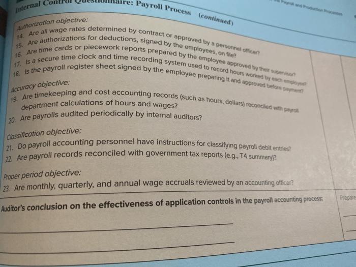 the internal con- trol questionnaire on a payroll system (Appendix 13A, Exhibit