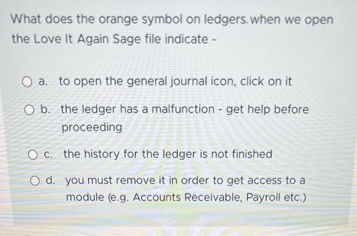  What does the orange symbol on ledgers, when we open the
