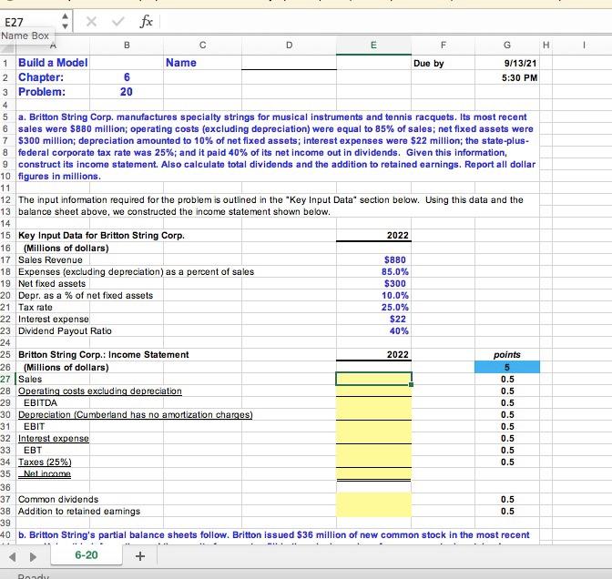  please provide the formula required to solve each empty yellow box