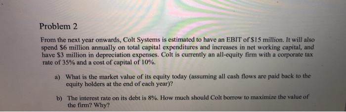  Problem 2 From the next year onwards, Colt Systems is estimated