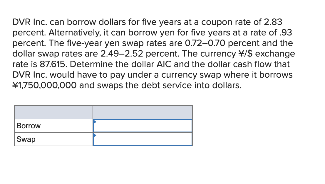  DVR Inc. can borrow dollars for five years at a coupon
