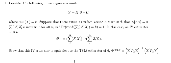 Please show all work 2. Consider the following linear regression model: