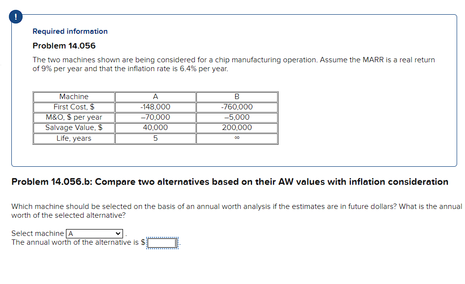 Confused on the annual worth for machine A ! Required information Problem